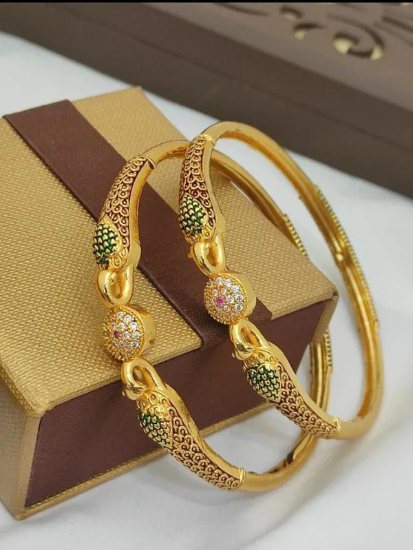 Stylish Peacock Stylish Bangles With Micro Gold Finish Pack Of 2 pis ( 1 Pair )