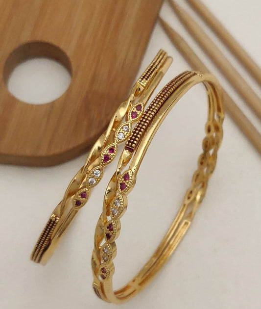 Stylish American Diamond Bangles With Micro Gold Finish Pack Of 2 pis ( 1 Pair )