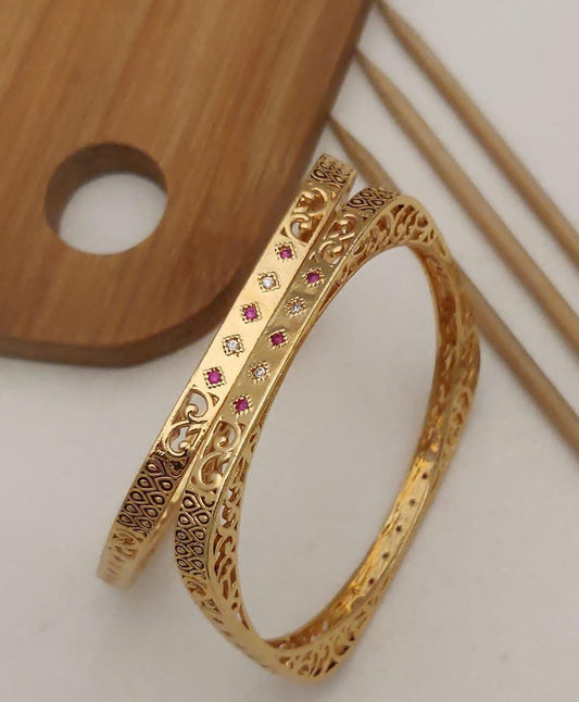 Trending American Diamond Bangles With Micro Gold Finish Pack Of 2 pis ( 1 Pair )