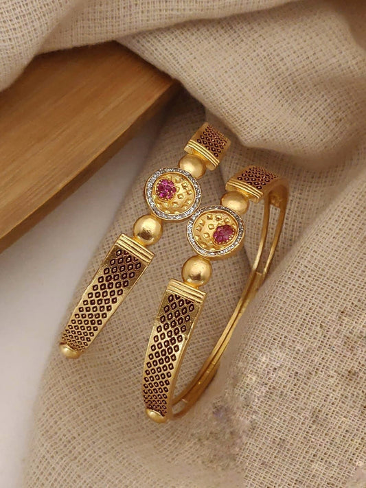 Beautiful Designer Bangles For Girls With Ruby Stones Pack Of 2 Pis ( 1 Pair )