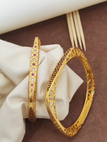 Beautiful Square Shape  AD Bangles With Micro Gold Finish Pack Of 2 pis ( 1 Pair )